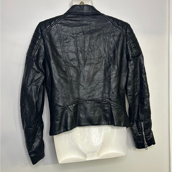 H&M Black Faux Leather Crop Moto Jacket Sz 8 - Picture 8 of 11